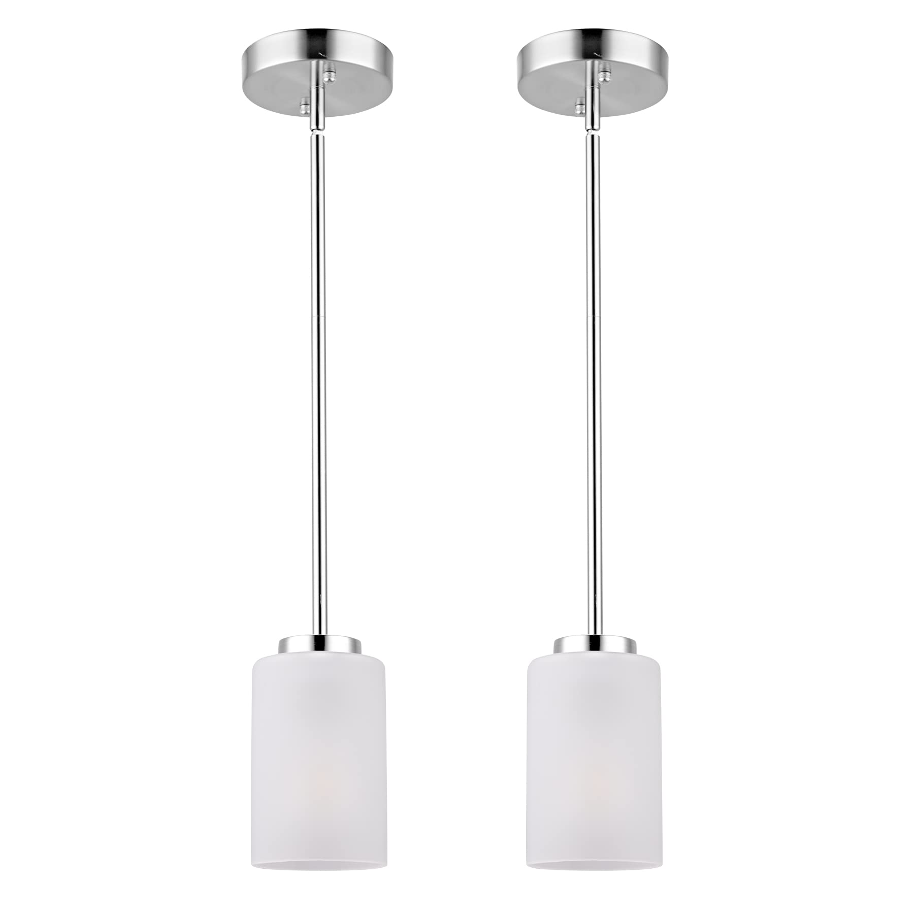 Youroke Adjustable Brushed Nickel Pendant Lights, 2-Pack, White Frosted Glass Shade, Mini Pendant Lights for Bedroom, Living Roo