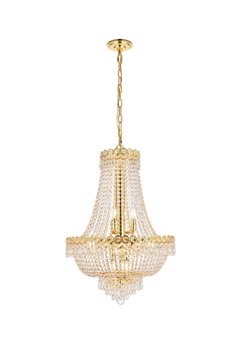 Elegant Lighting 1900D20G/RC 12-Light Crystal Chandelier, Gold Finish, 20in x 26in, Clear Crystal, Two-Tier Design