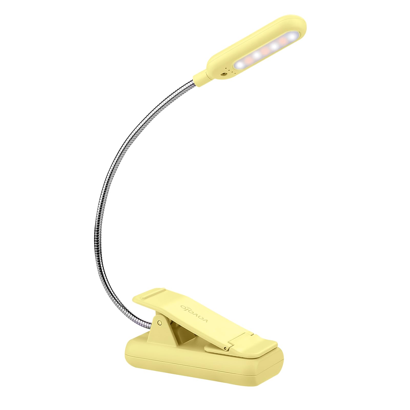Vavofo Rechargeable Book Light For Reading In Bed Kids, 7 Led Reading Light With 9-Level Warm Cool White Daylight, Eye Care Lamp With Power Indicator For Bookworms (Yellow)