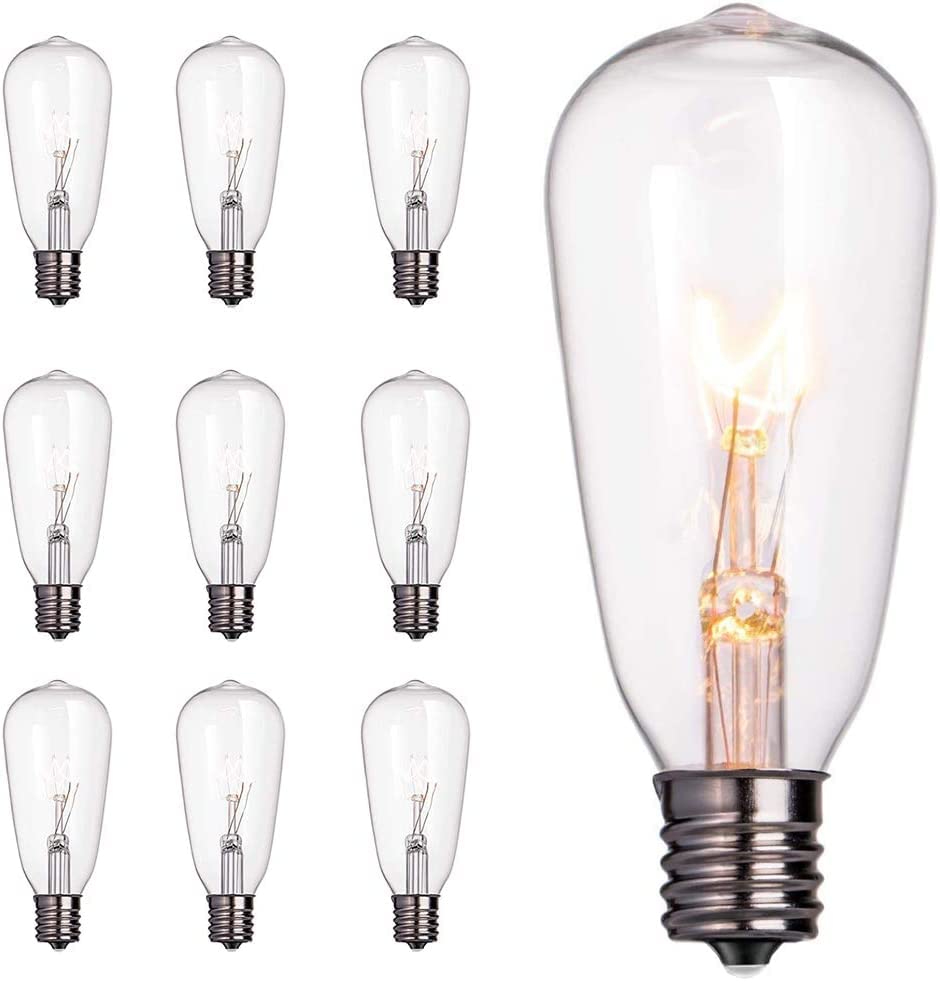 10 Pack Edison Replacement Light Bulbs,7-Watt E17 Screw Base St40 Replacement Clear Glass Light Bulbs For Outdoor String Lights,
