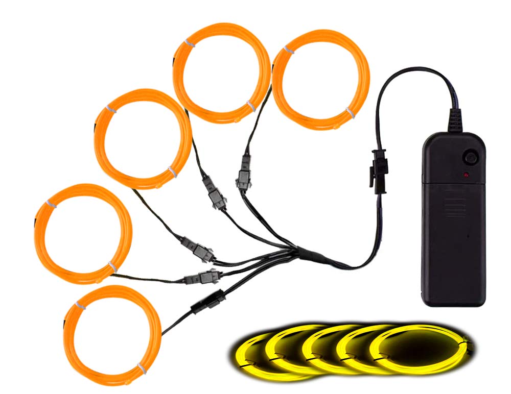 MaxLax EL Wire Yellow, Noise Reduction Neon Wire Light 5 in 1 Meter, Electroluminescent Wire for Halloween Decoration, Christmas