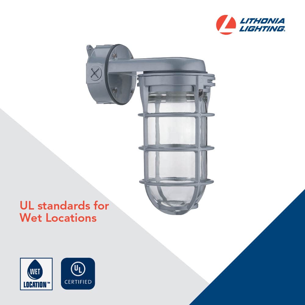 Lithonia Lighting VW150I M12 Incandescent Wall Lamp, 150W, Grey, Aluminum, Indoor/Outdoor Use, Industrial Style