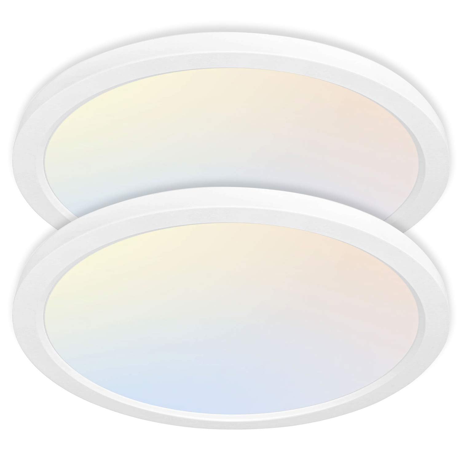 hykolity LED Round Flat Panel Light 2 Pack, 13 Inch, Dimmable, 24W 2400lm, Selectable CCT 3000K/4000K