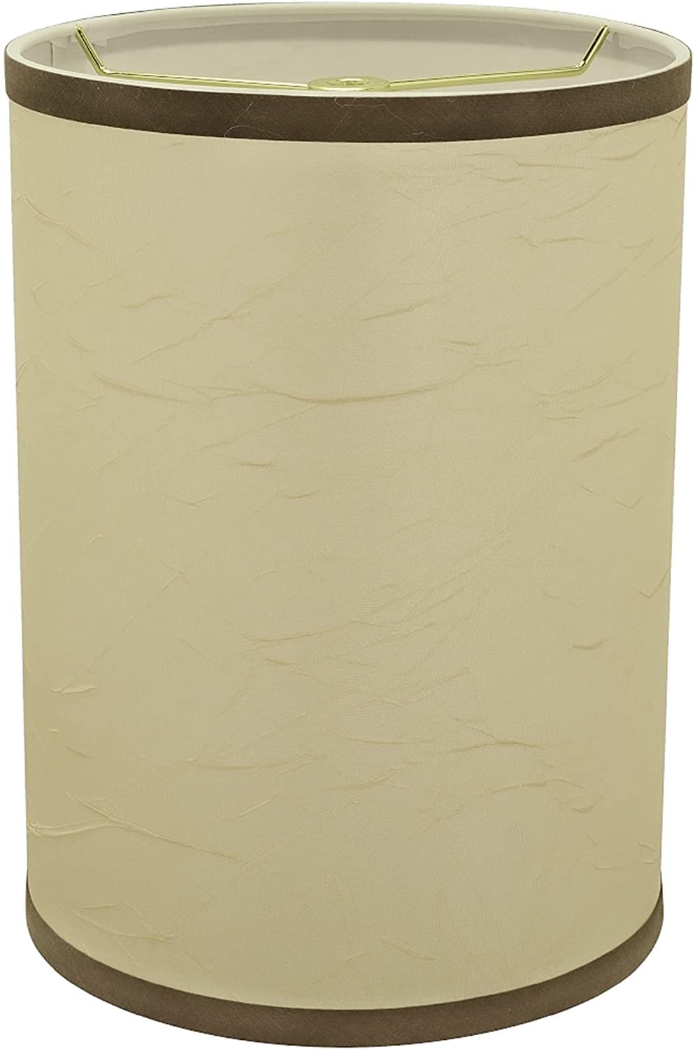 Aspen Creative Drum Lamp Shade, Crinkled Fabric, Beige with Brown Trim, 8in x 8in x 11in, Model 31270A