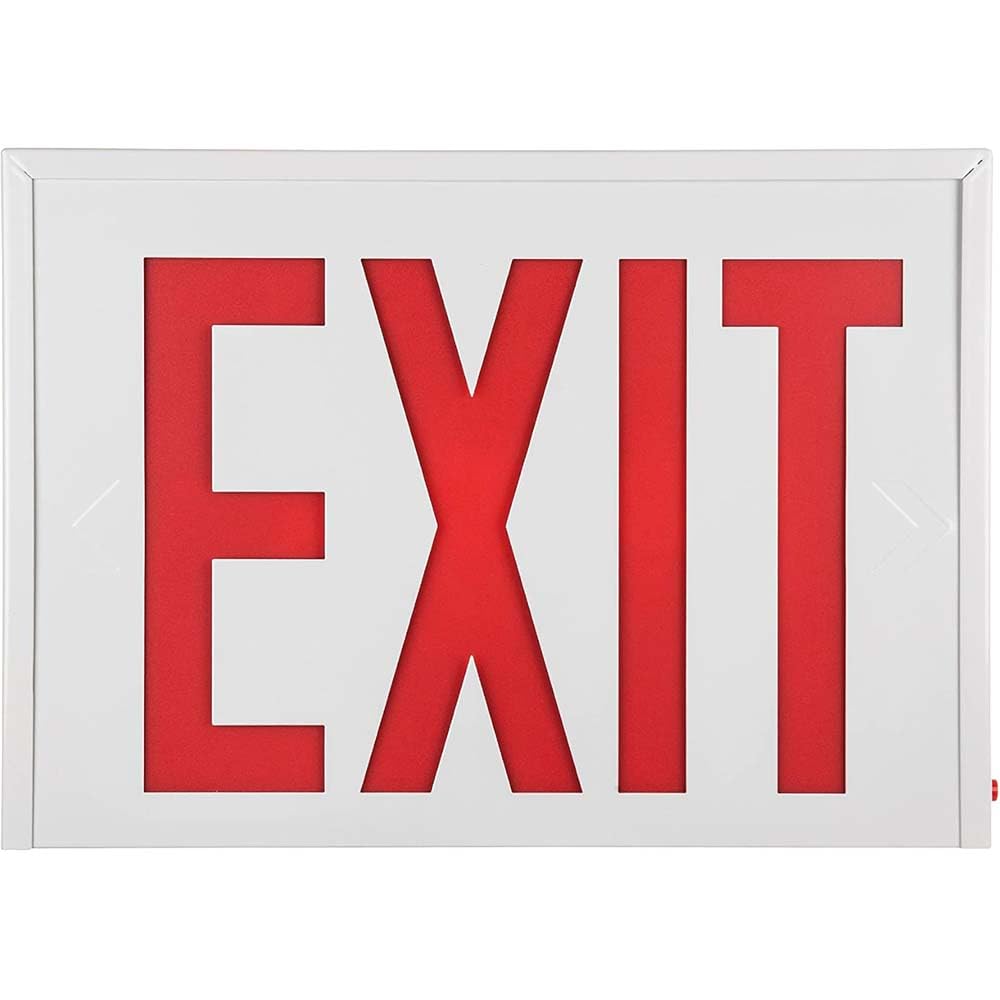 Sunlite 05276 LED Steel Exit Sign, White Housing with Bright Red Lettering, 90-Minute Battery Power Back-Up, Dual Voltage 120-27