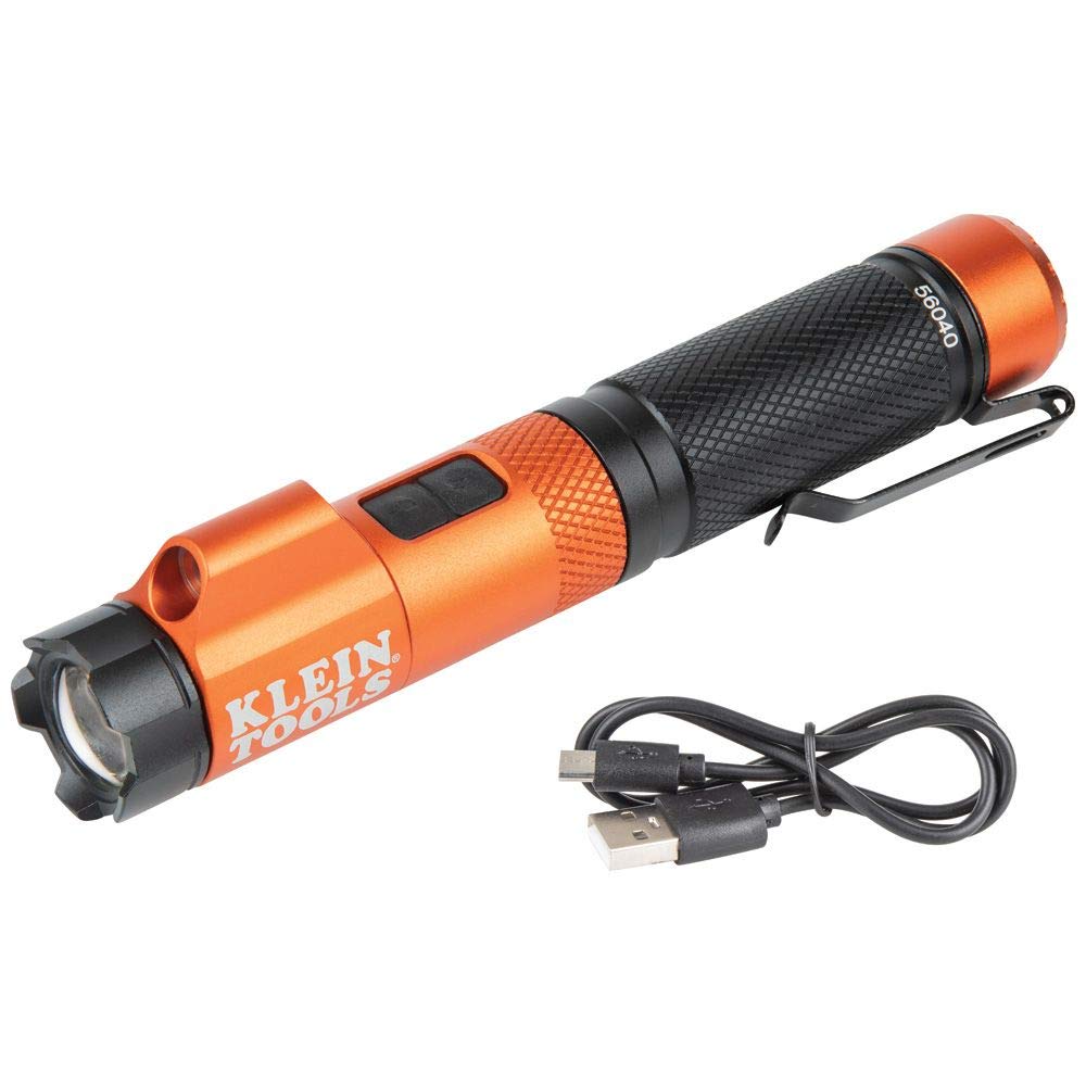 Klein Tools 56040 Magnetic LED Flashlight, 350 Lumen, Rechargeable, Twist Focus, Aluminum, Red