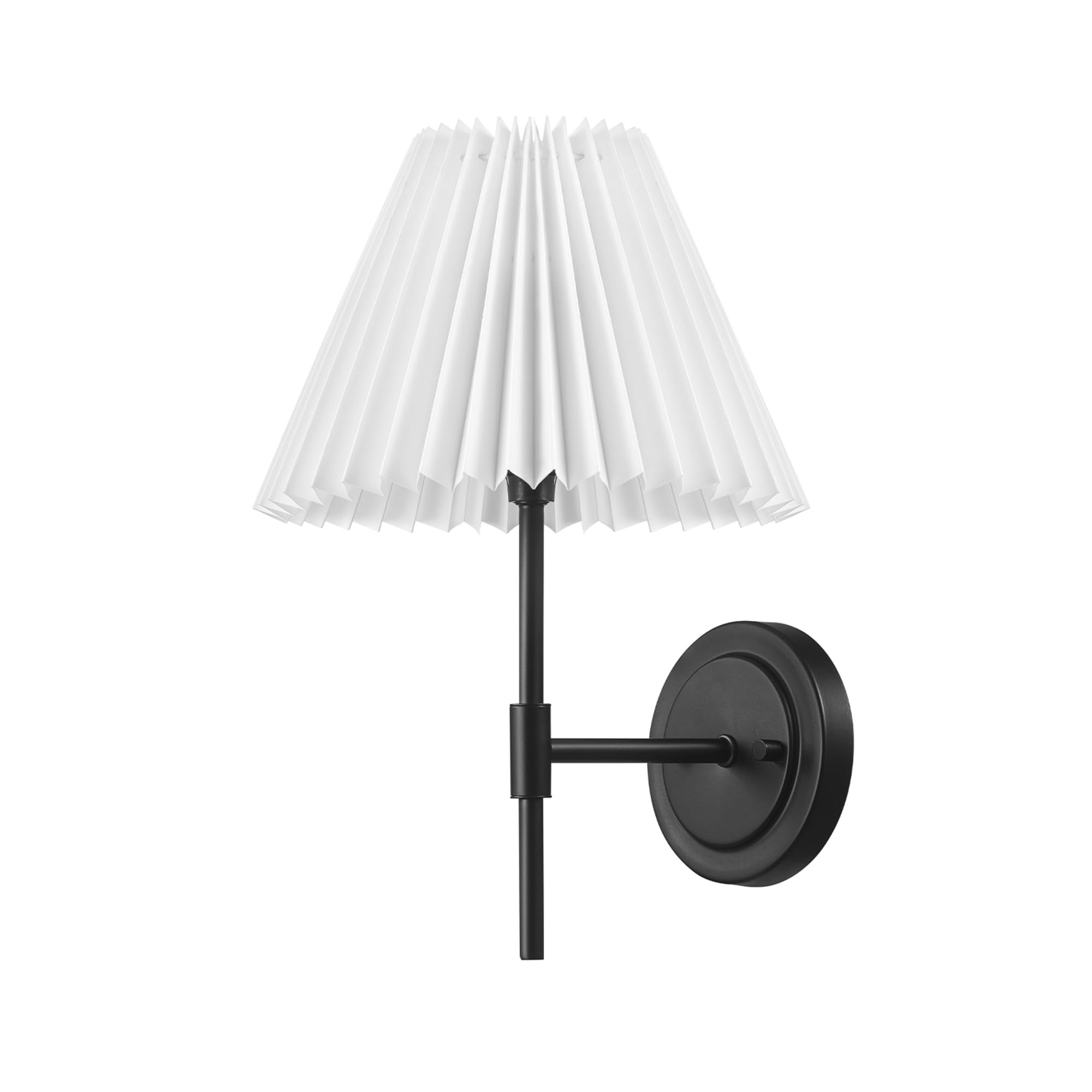 Globe Electric 1-Light Wall Sconce, Matte Black, White Pleated Fabric Shade, E12 Base Socket, Candelabra Bulb, Living Room Light