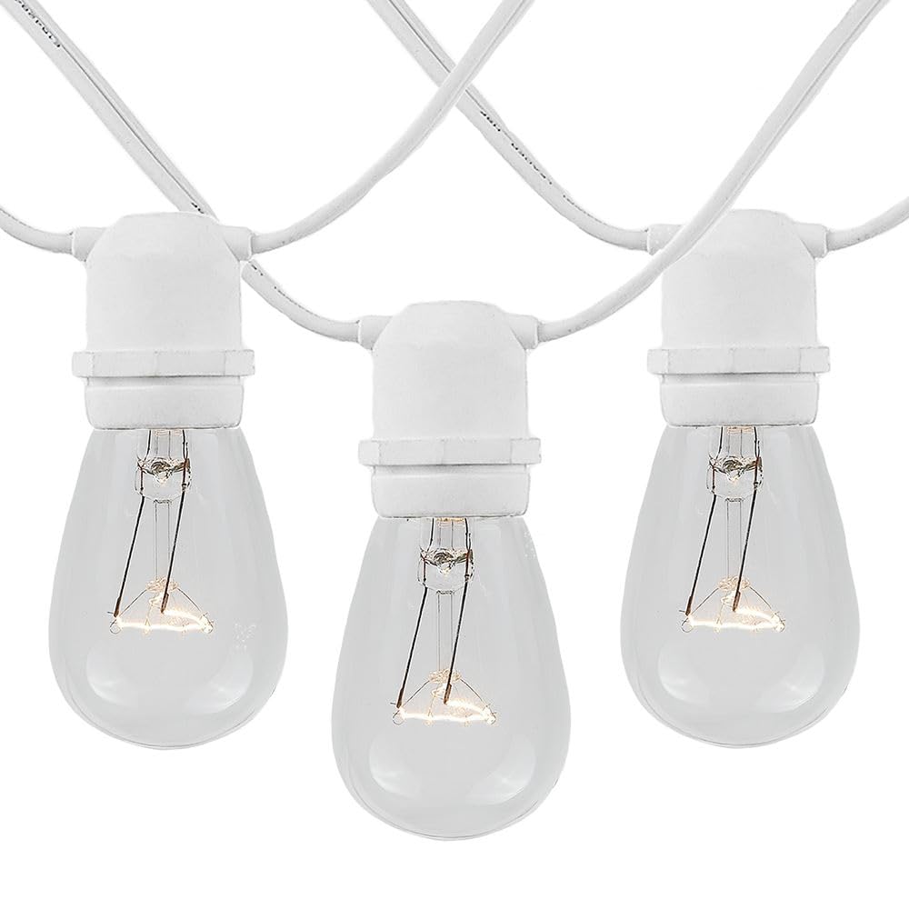 Novelty Lights 100 Feet, 50 in-Line E26 Sockets, S14 String Light Set with Clear Incandescent Bulbs, Heavy Duty White Wire Patio