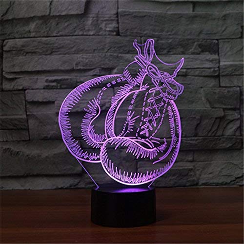 YTDZLTD 3D Boxing Gloves Night Light, 16 Colors, USB Powered, Remote Control, Acrylic, Black, Model 3DLP-1