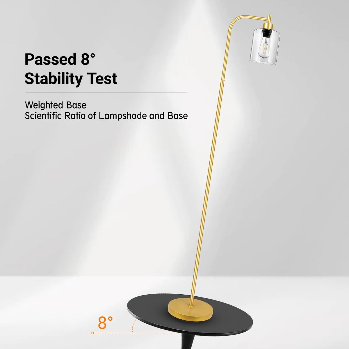 Gold Floor Lamp, Standing Lamp With Glass Lampshade, 6W Led Bulb Included, Modern Floor Lamp With Foot Switch, Industrial Floor