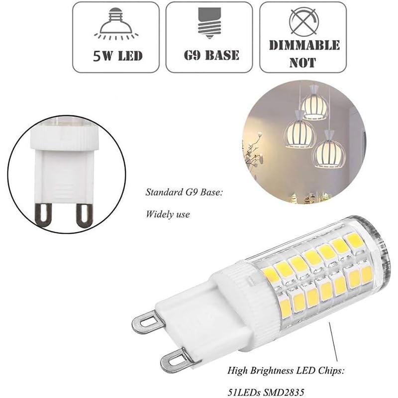 Jeryjo 5W G9 Led Light Bulb, Daylight 6000K, 40W Halogen Replacement, Pack