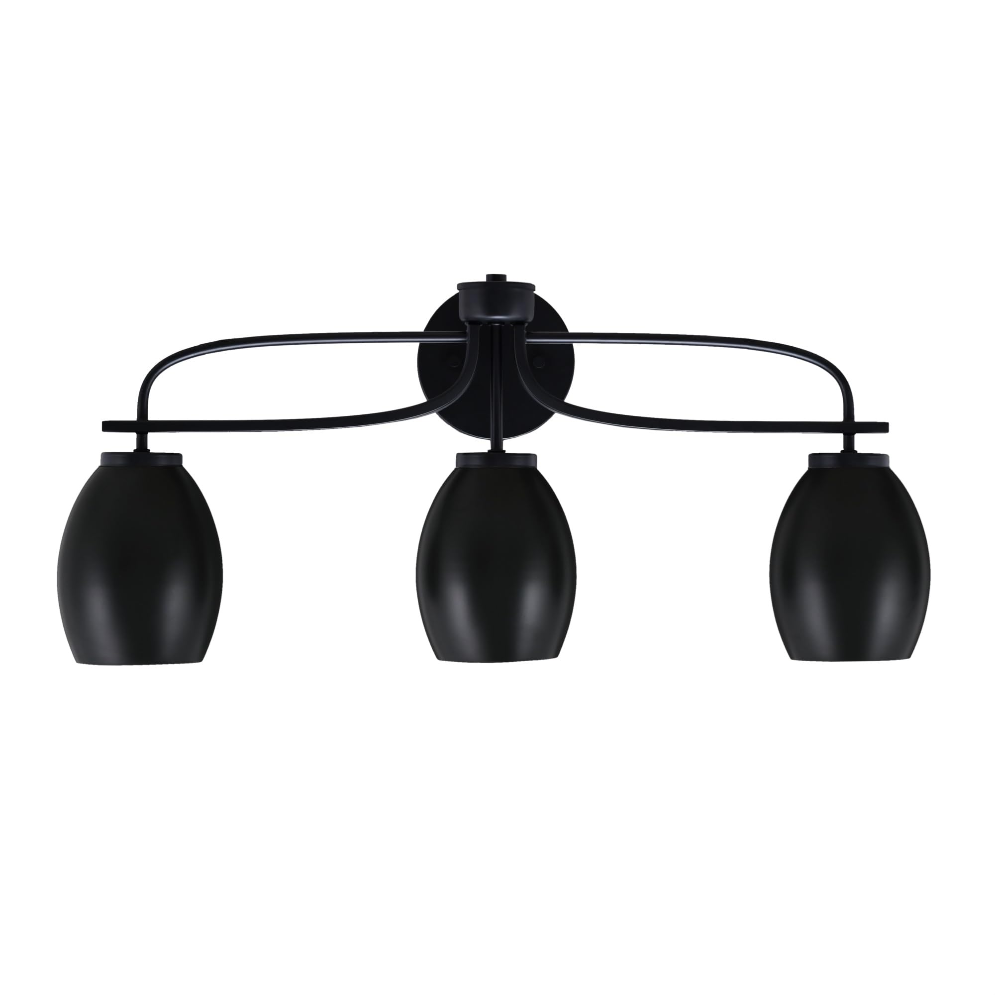 Cavella 3 Light Bath Bar Shown In Matte Black Finish With 5" Matte Black Oval Metal Shades