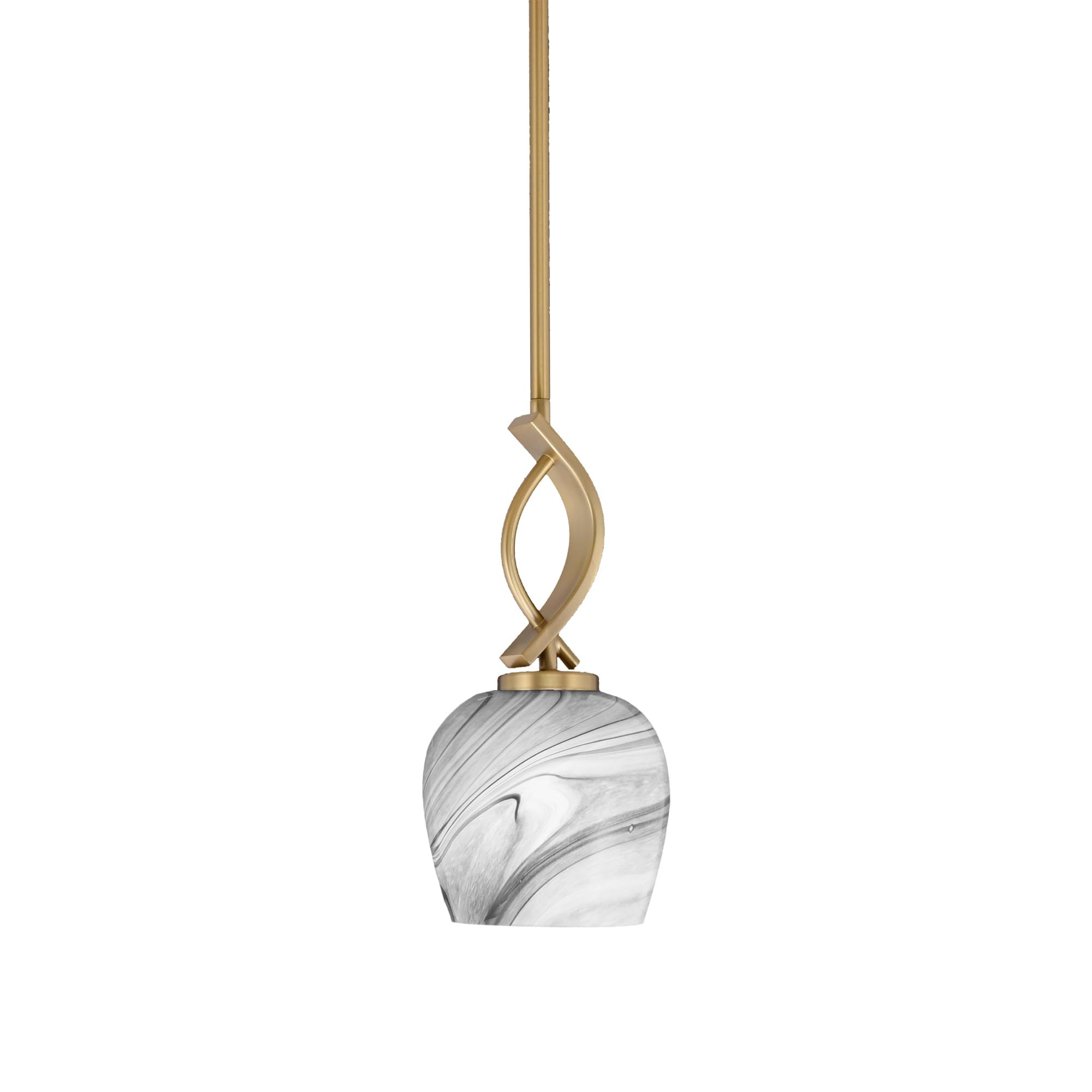 Cavella 1 Light Stem Mini Pendant Shown in New Age Brass Finish with 6&quot; Onyx Swirl Glass