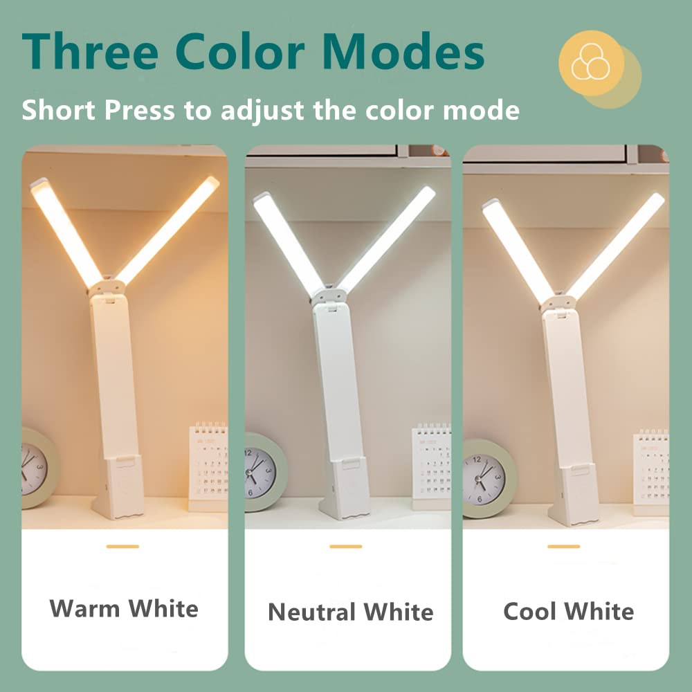 LuxLumin LED Desk Lamp, Portable, Battery Operated, Large Lighting Range, White, for Home Office, Kids, Reading, Studying