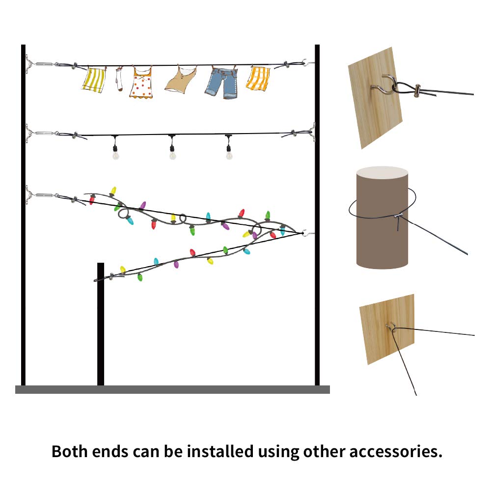 Yql 164Ft Outdoor String Lights Hanging Kit - Black Vinyl-Coated Stainless Steel Cable