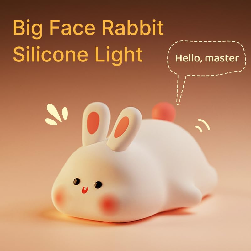 Atctbogfs Squishy Bunny Night Light  Cute Easter Rabbit  Bunny Lamp  Led Big Face Rabbit Decor  Novelty Gifts  Dimmable Rechargeable Light Up Bunnies  Nursery Room College Dorm Touch Nightlight