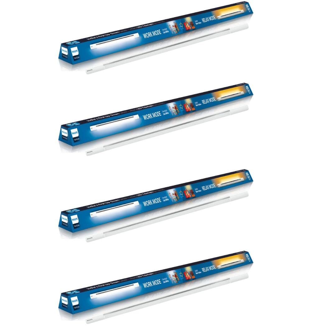 PHILIPS Twin Glow 25-Watt +25-Watt LED Up-Down Batten Tubelight (Pack of 4, 25W Yellow Uplight RELAX Mode | White Downlight WORK