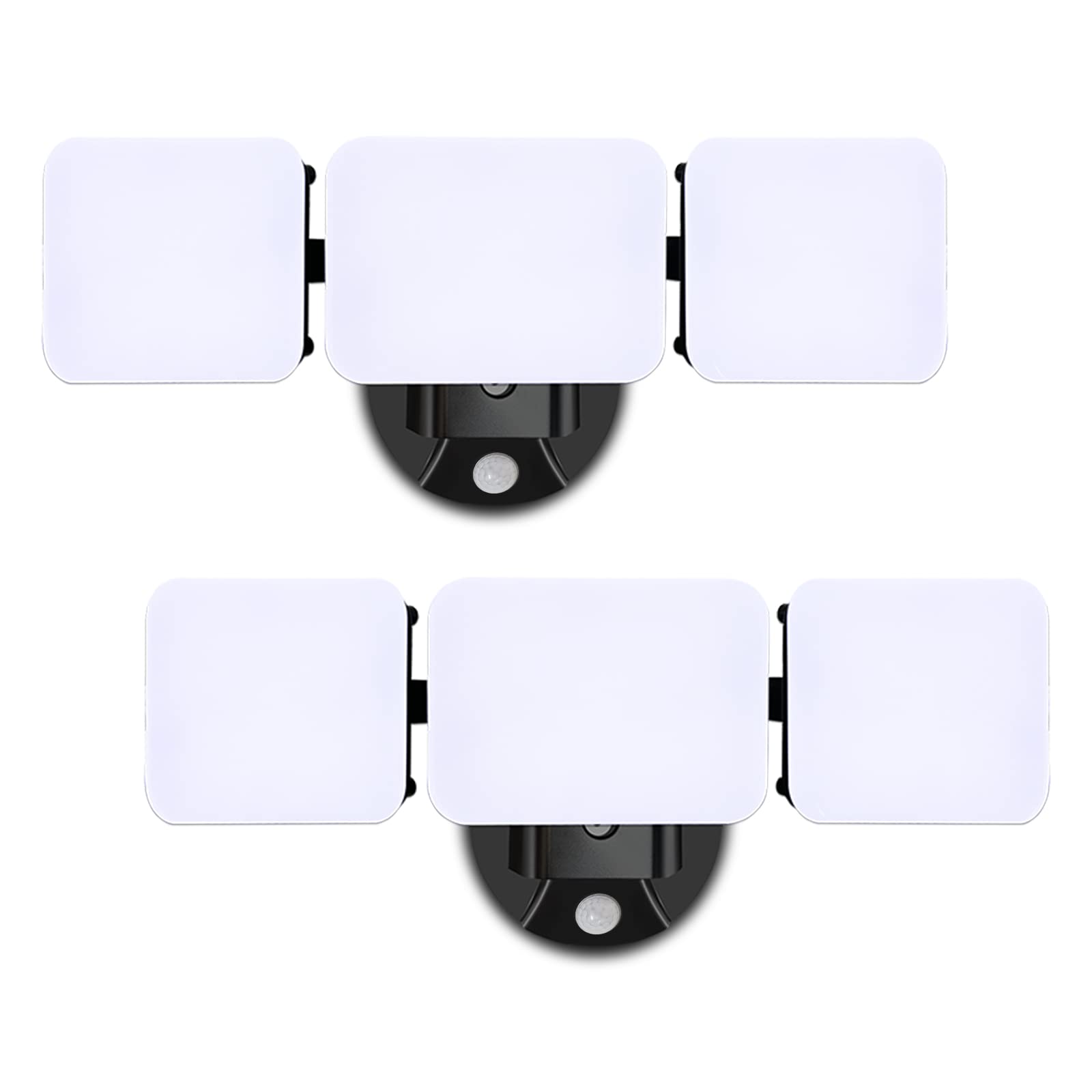 EMANER Outdoor Motion Sensor Floodlights, 4500lm, 3-Head, Dusk to Dawn, 2-Pack, Black, Model EMR-8020