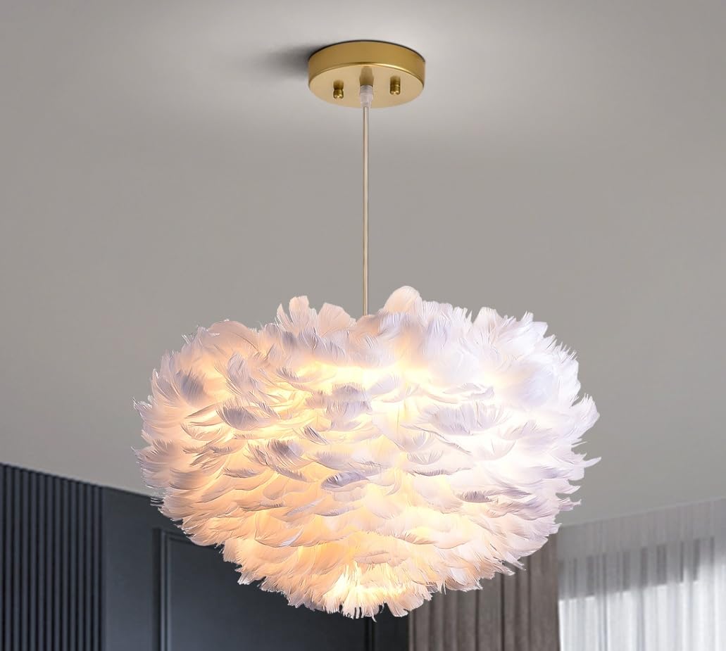 Maxax White Feather Chandeliers for Living Room  3 Lights Modern Romantic White Feather Fixture for Girls Room Bedroom  17.7in