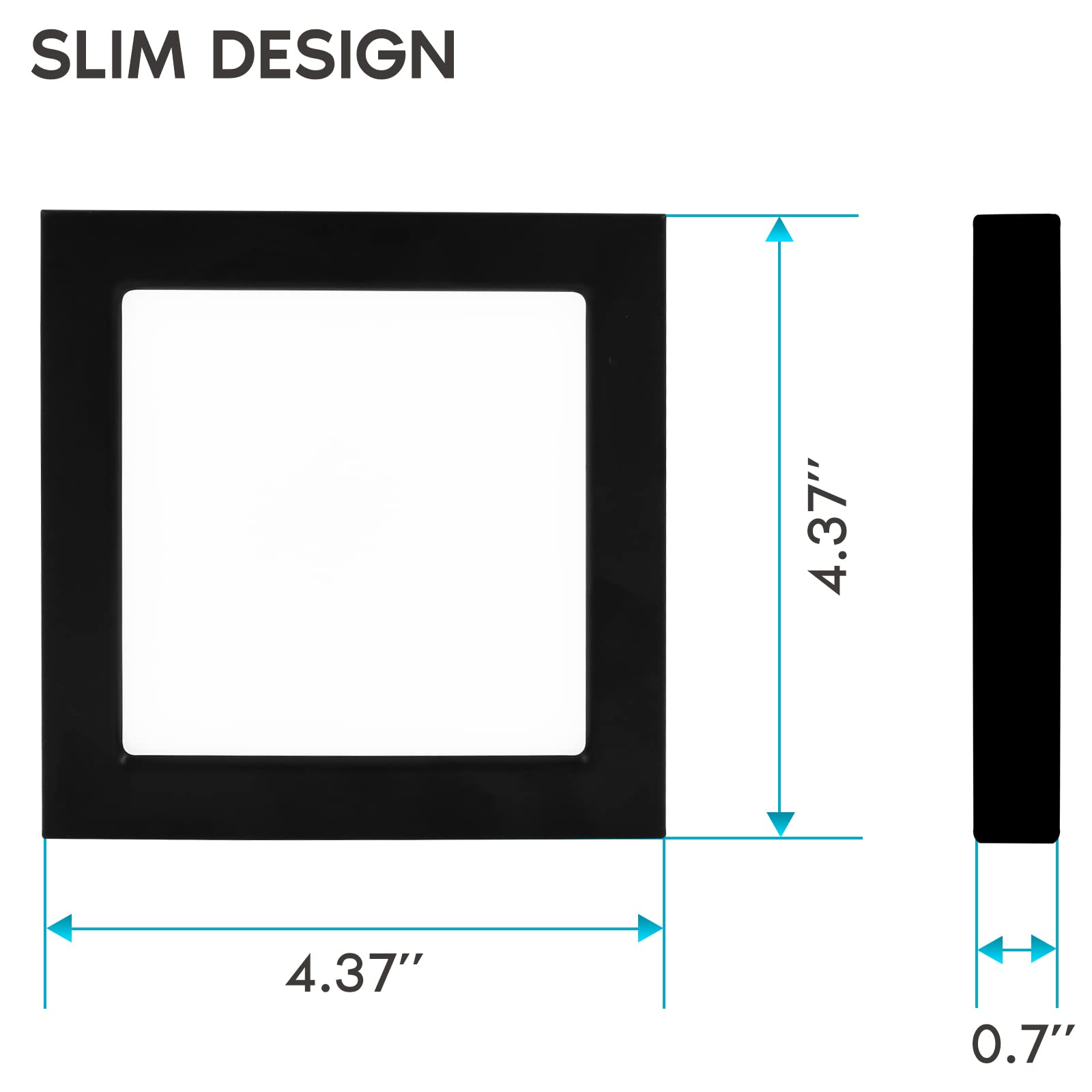 LUXRITE 4 Inch Square LED Flush Mount Ceiling Light, 10W, 3 Color Selectable (3000K/4000K/5000K), Dimmable, Black