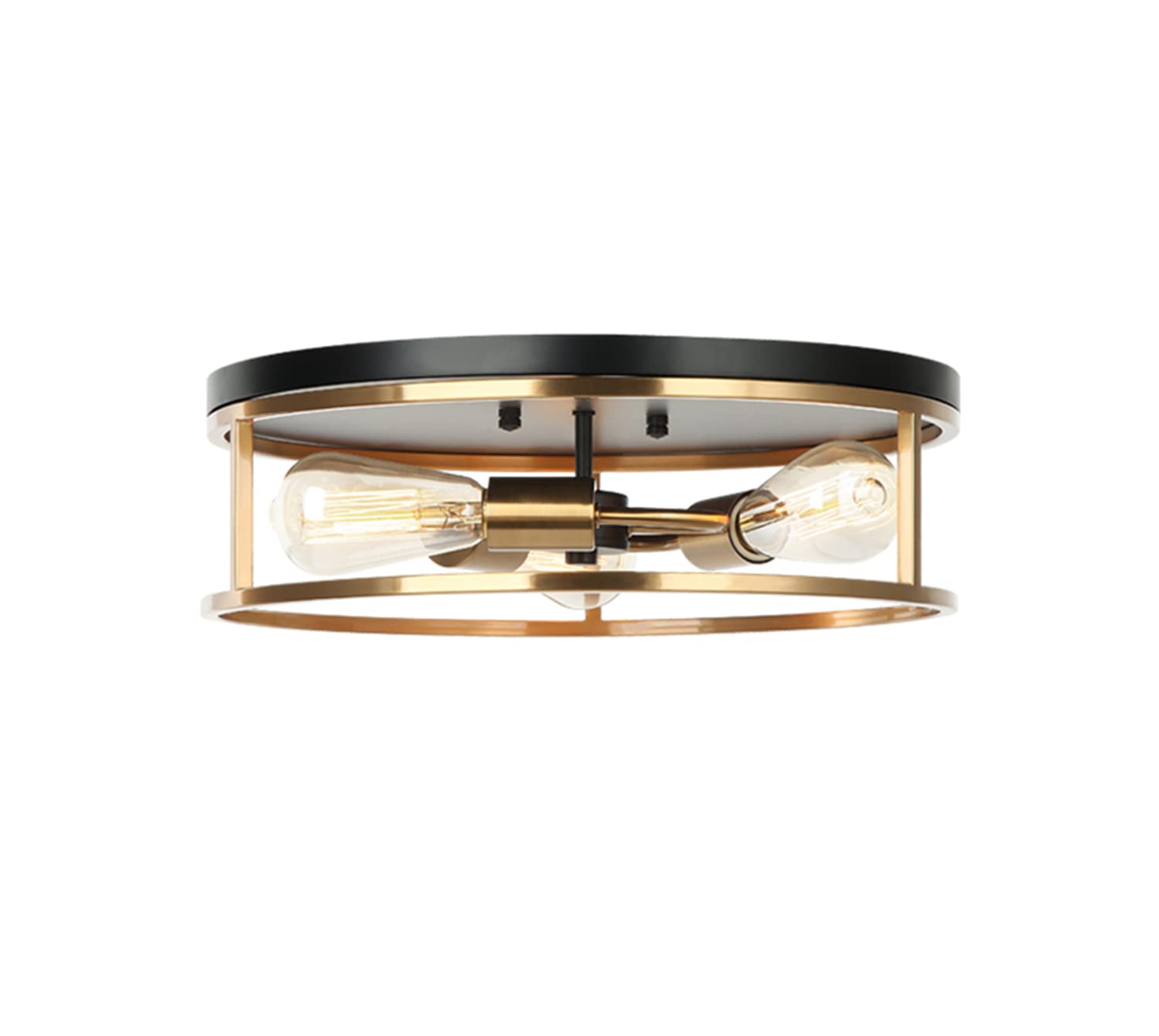 Justice Design Group Lighting Knox Round 3-Light Flush-Mount - Matte Black w/Brass Accents