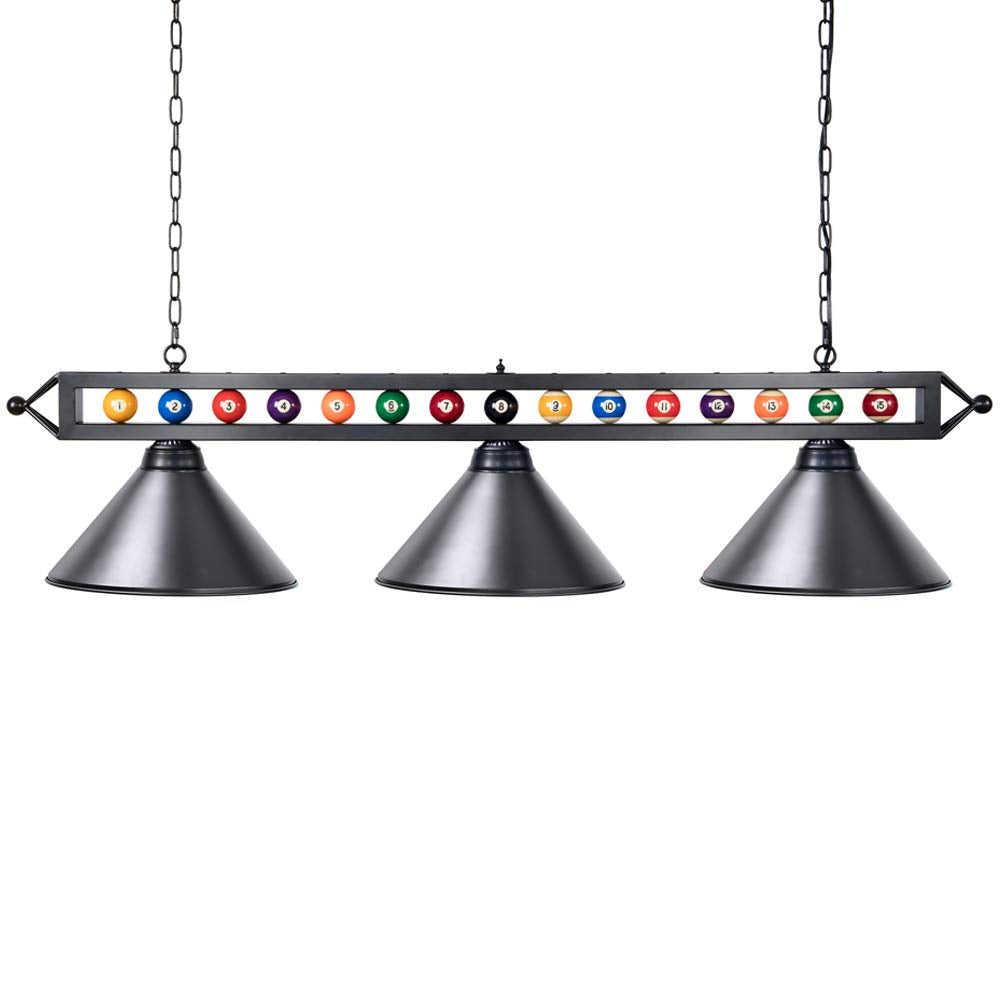Wellmet 3 Light Billiard Pool Table Light Fixture, 59in Modern Pendant, Black, Model CHL-002-light-Black 02