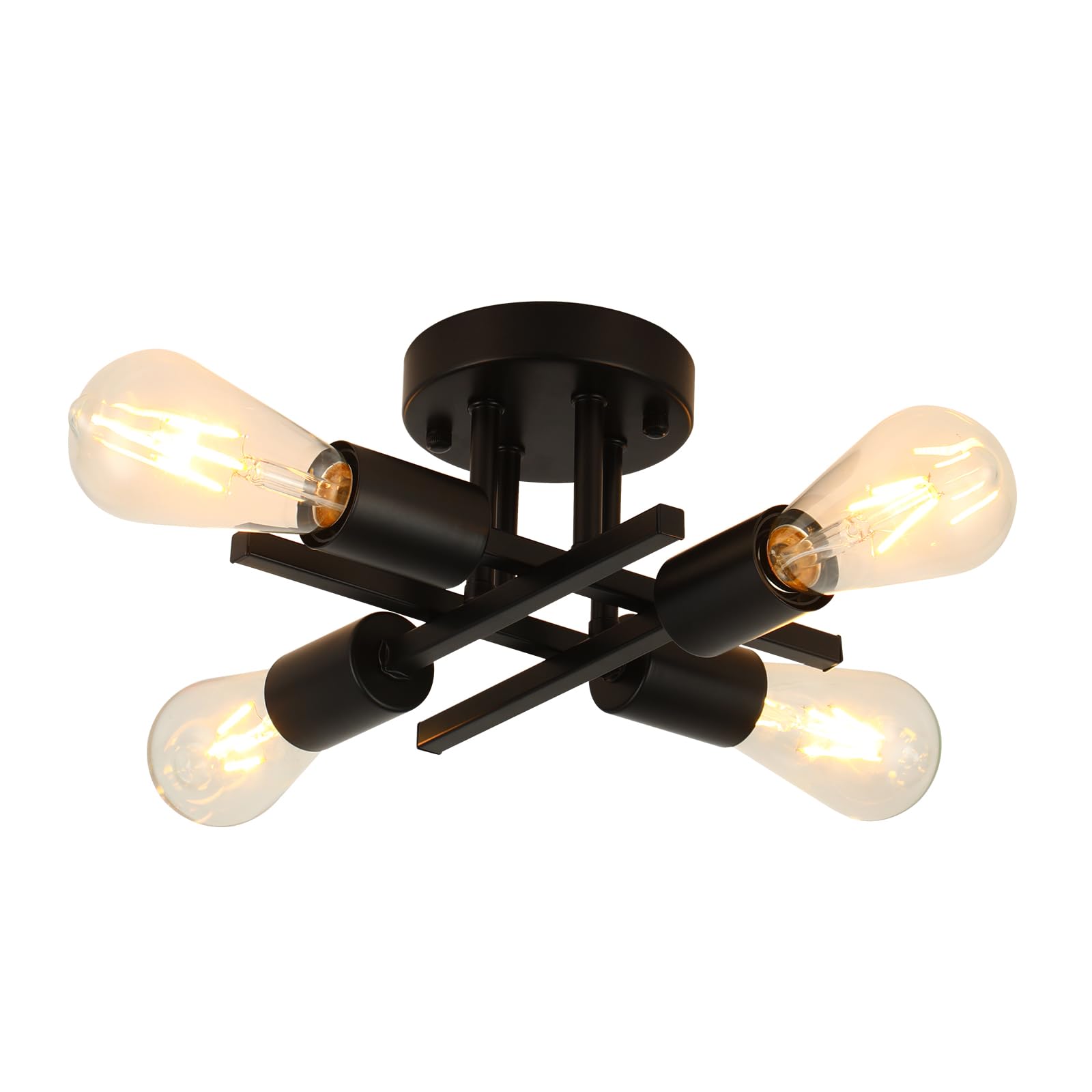 Wilon Semi Flush Mount Ceiling Light Fixture, 4-Light Industrial Black Ceiling Light, Modern Sputnik Chandelier Small Ceiling La