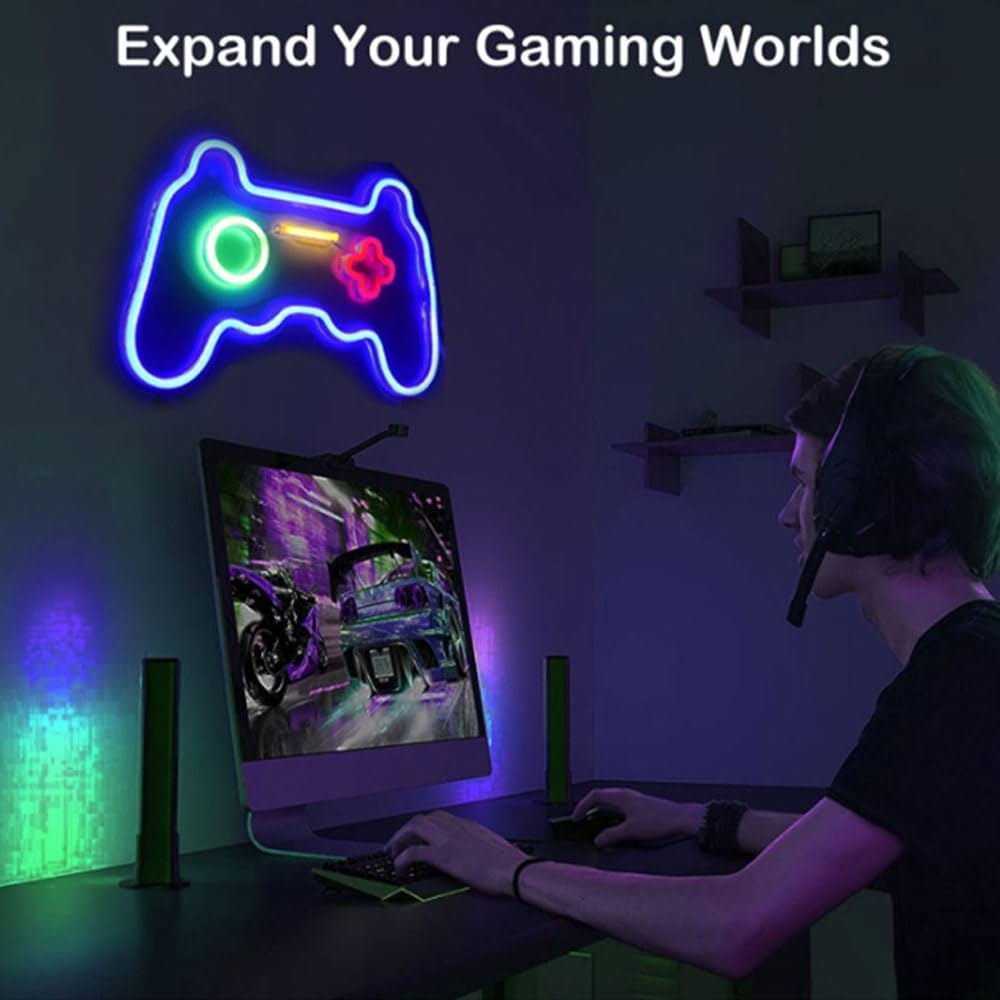 Qusea Gaming Neon Sign - Gamepad Shape Light for Gamer Room Decor - Acrylic - Model Dengpai - Color Gamepad-0