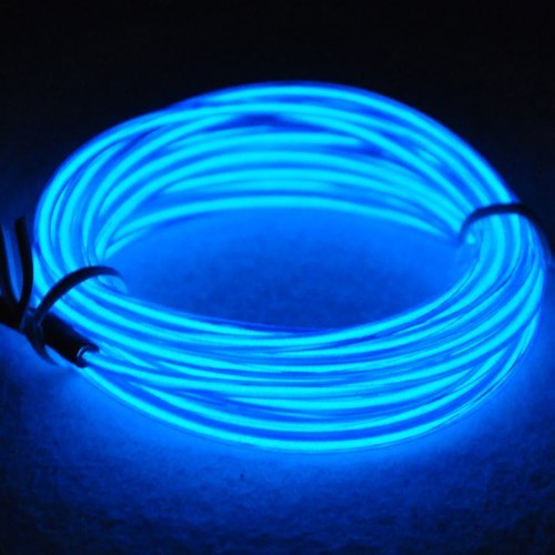 Tdltek Neon Glowing Strobing Electroluminescent Wire/El Wire + 3 Mode Battery Controller, Blue 9Ft
