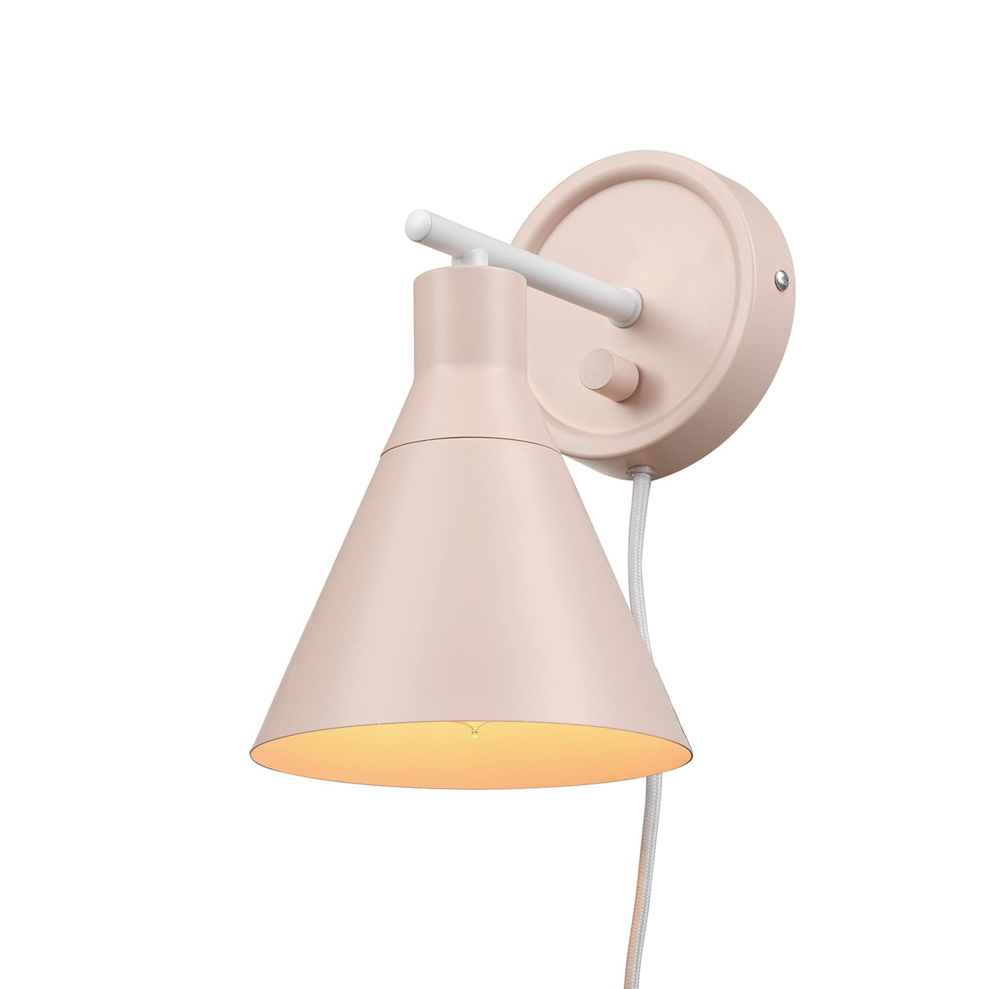 Globe Electric 65543 1-Light Dimmable Plug-in or Hardwire Wall Sconce, Matte Blush Pink, Matte White Accent, Stepless Dimming Ro