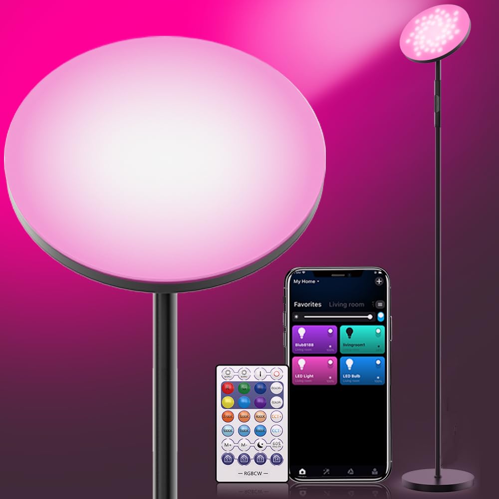 Smart LED RGB Floor Lamp, 2000LM Bright Tall Living Room Lamp, 68'' Standing Lamp, 2700-6500K Color Temperature Dimmable Color C