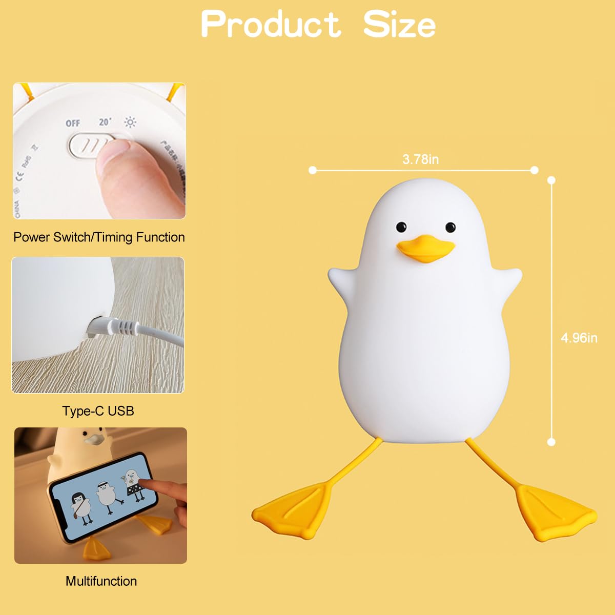 LEDHOLYT Kids Night Light - Cute Silicone Seagull Lamp for Nursery, Bedroom, and Kids Room - Ideal Gift for Boys and Girls