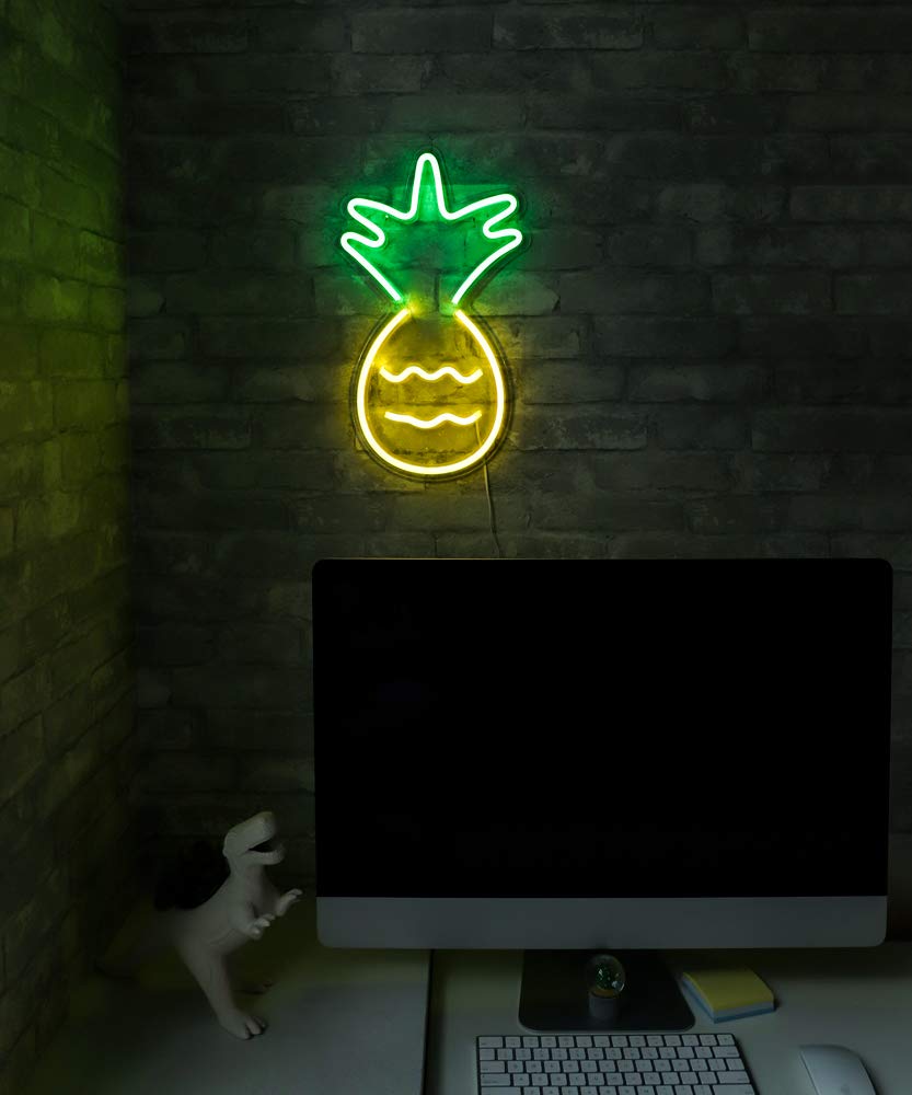 Isaac Jacobs Led Neon Pineapple Wall Sign - 17&quot;X10&quot; - Yellow & Green - Usb Powered Decor