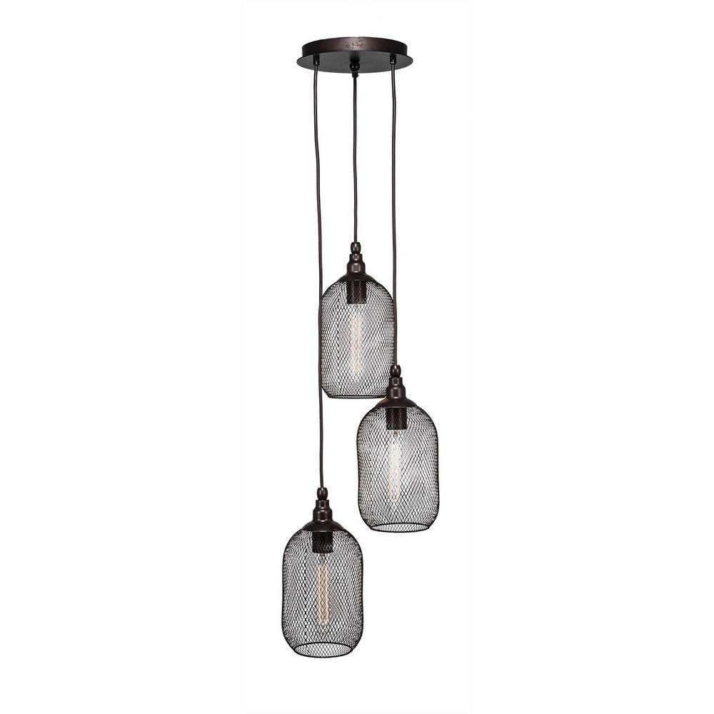 Toltec Lighting 1816-Brz-1804-At9S Plexus 3 Light Multi-Light Mini Pendant With Amber Antique Bulbs, Bronze