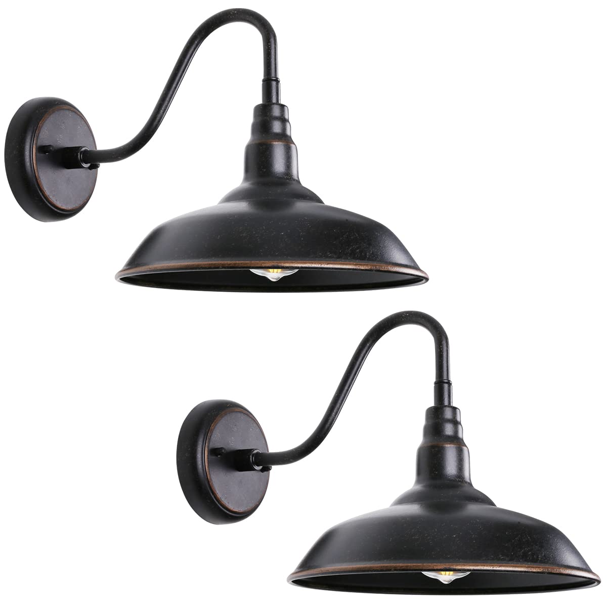 GOALPLUS Outdoor Gooseneck Barn Light, Waterproof Bronze, 14in Dome, Wall Sconce, Model LM2202-BR-2P, 2 Pack