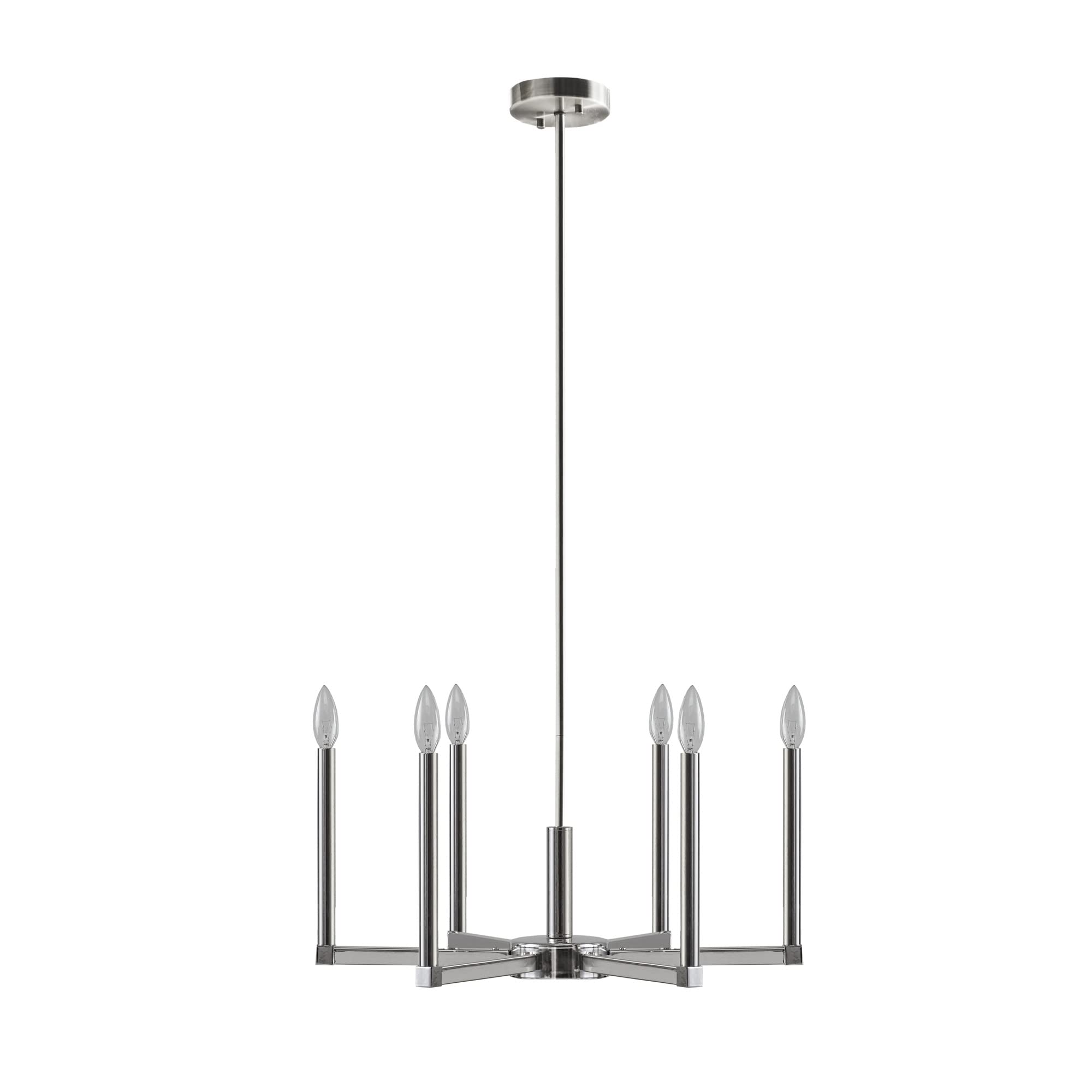 INK+IVY Renzetti Chandelier, Adjustable Rod Ceiling Light, 6 Bulbs, Iron, Silver, 23inDia x 13.25inH-49inH, Model II150