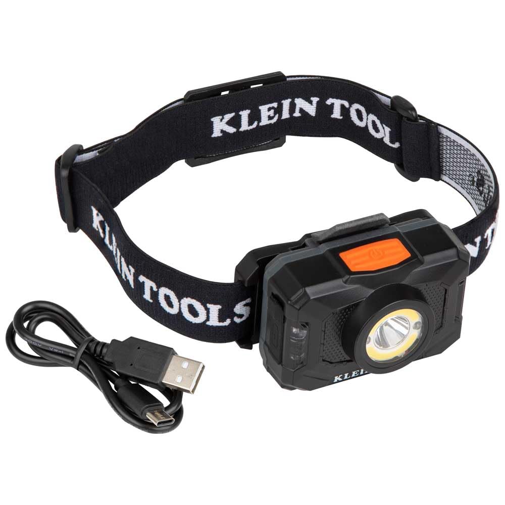 Klein Tools 56414 Rechargeable LED Headlamp, 800 Lumens, Spotlight & Floodlight, Fabric Strap, White