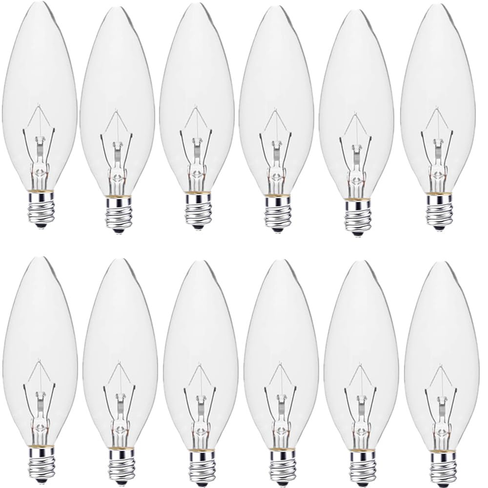 60 Watt Clear Candelabra Base (E12) 110V_120V,Flame Shaped Incandescent Chandelier Light Bulbs,Dimmable, Warm White (12Pack)