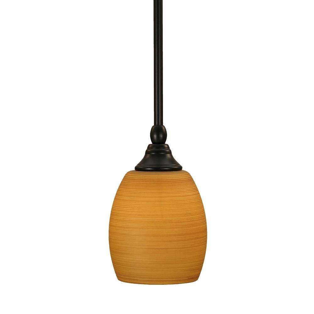 Toltec Lighting 23-Mb-625 Stem Mini Pendant With Hang Straight Swivel With 5&quot; Cayenne Linen Glass, Matte Black Finish