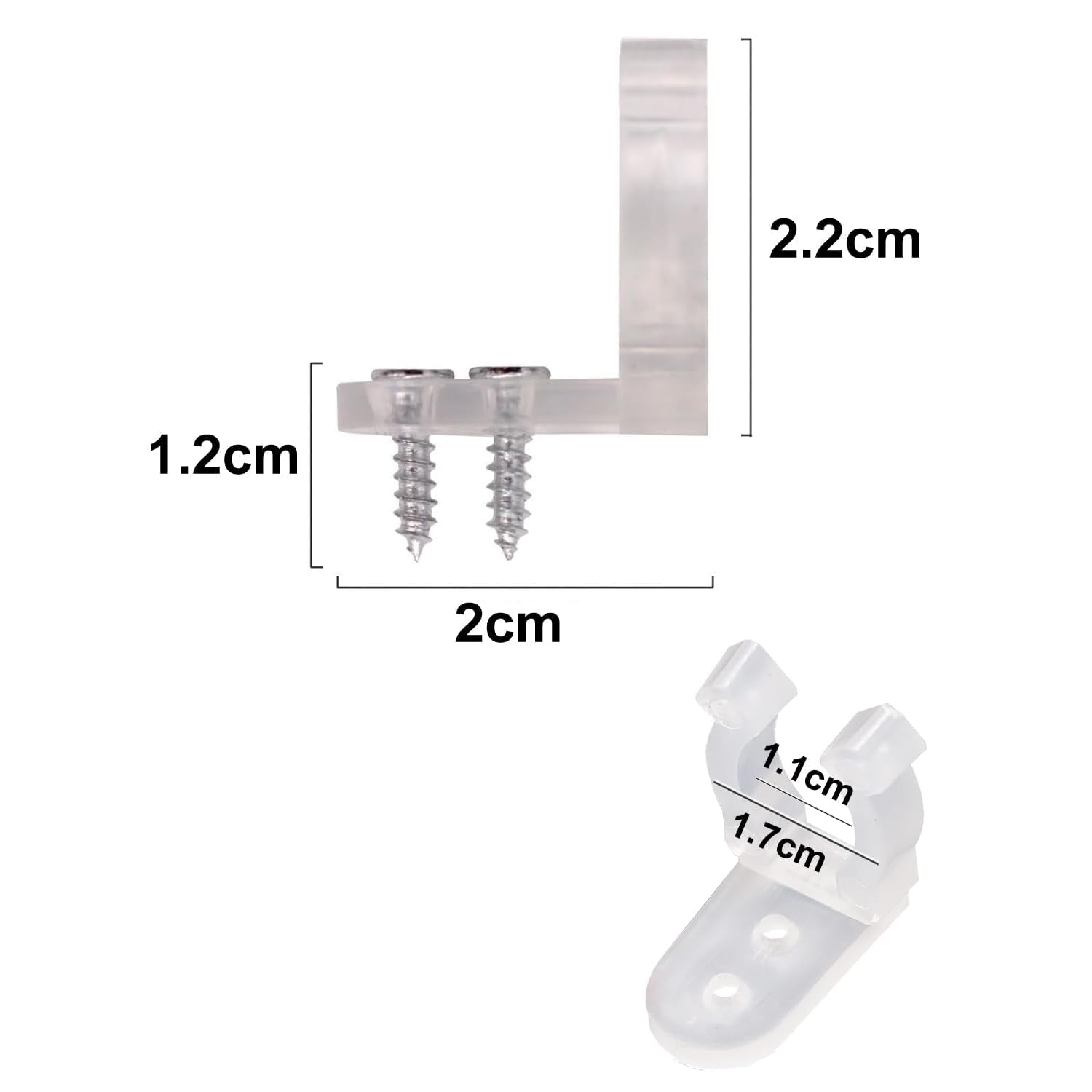 TiTiToo Neon LED Rope Clips with 100 Screws, Transparent, 50 Pieces, Model TiTiToo001, Plastic Material