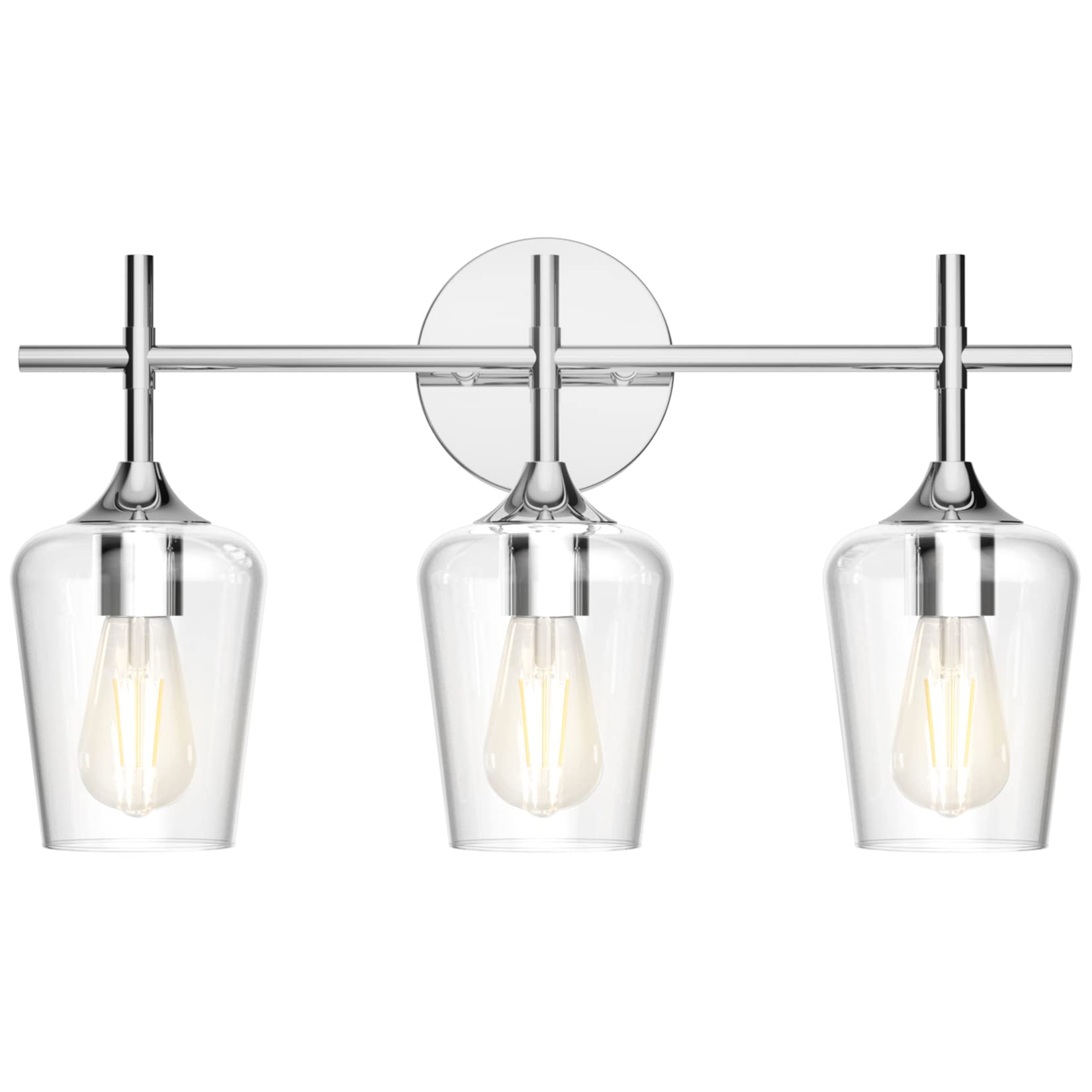 Ralbay Vintage 3-Light Vanity Light Fixture, Chrome, Glass, Model 2031, Industrial Style Bathroom Lighting Over Mirror