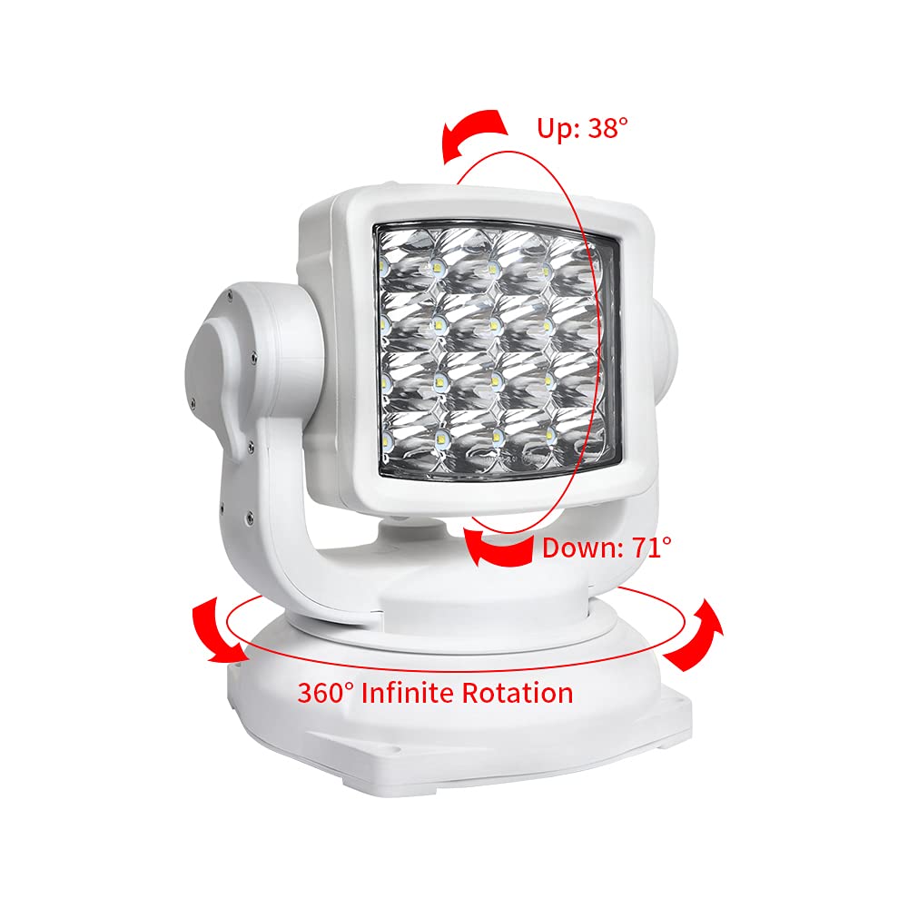 EXZEIT 80W LED Searchlight - 8000 Lumens Spotlight, Wireless Remote, Magnetic Base, Aluminum, White Housing, Model LML-R0280
