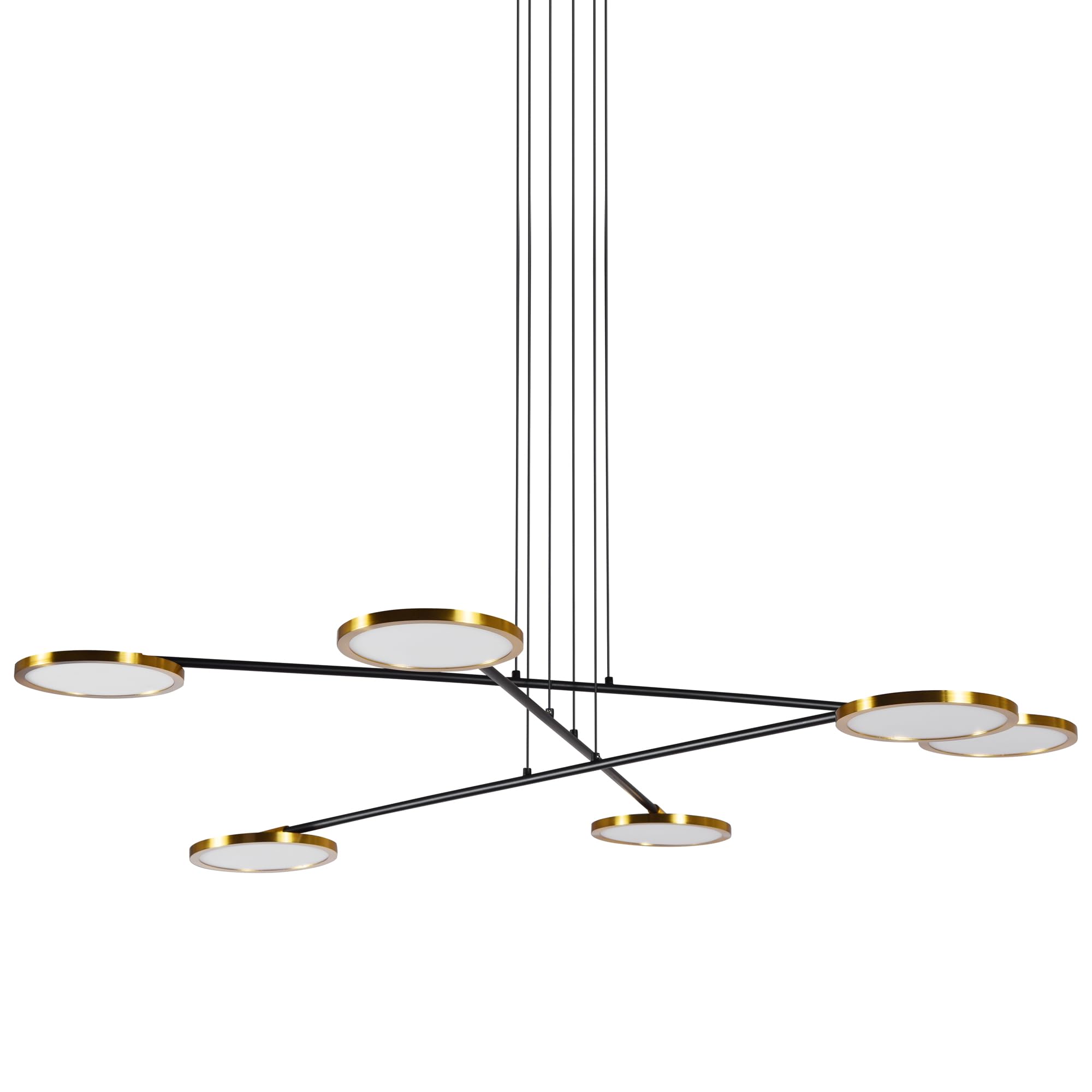 VONN Lighting Torino VAC3196AB 39" Pendant Light Height Adjustable Integrated LED ETL Certified Chandelier with 6 Rotating LED Disks in Antique Brass