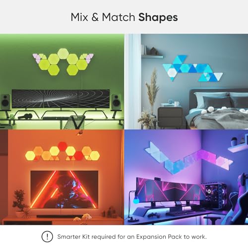 Nanoleaf Shapes WiFi and Thread Smart RGBW 16M+ Color LED Dimmable Gaming and Home Decor Wall Lights Expansion Pack (Hexagons -
