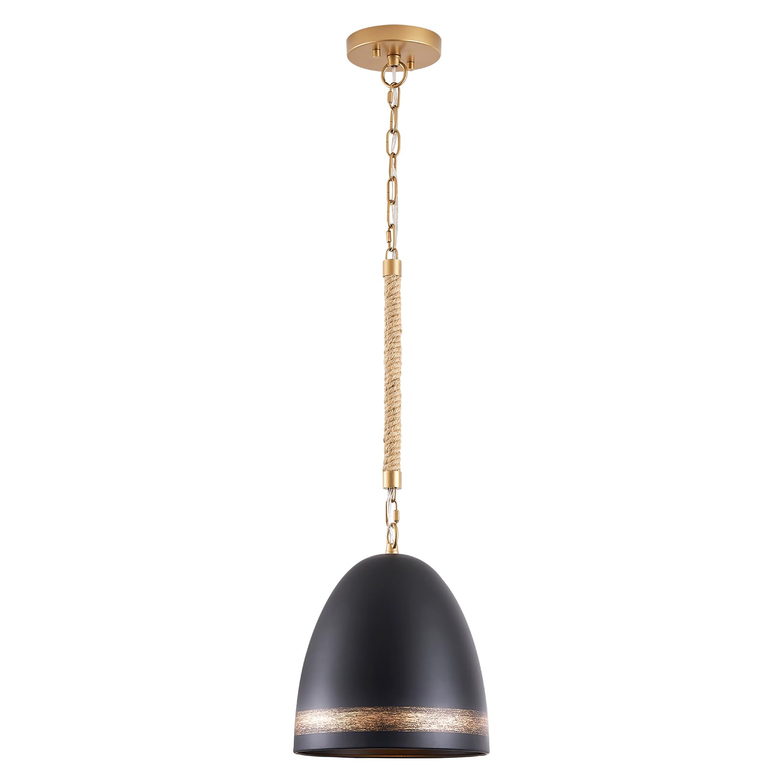 FookChak Farmhouse Pendant Light Black 10in Hemp Rope Boho Kitchen Island Lighting French Country Ceiling Pendant Light for Kitc