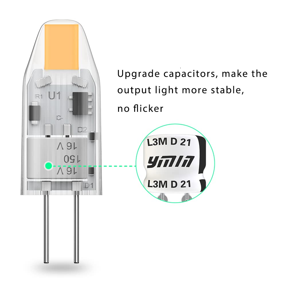 YUIIP G4 LED Bulbs Bi-Pin Base 1.2W 12V 2700K Warm White, Silicone, 5 Pack