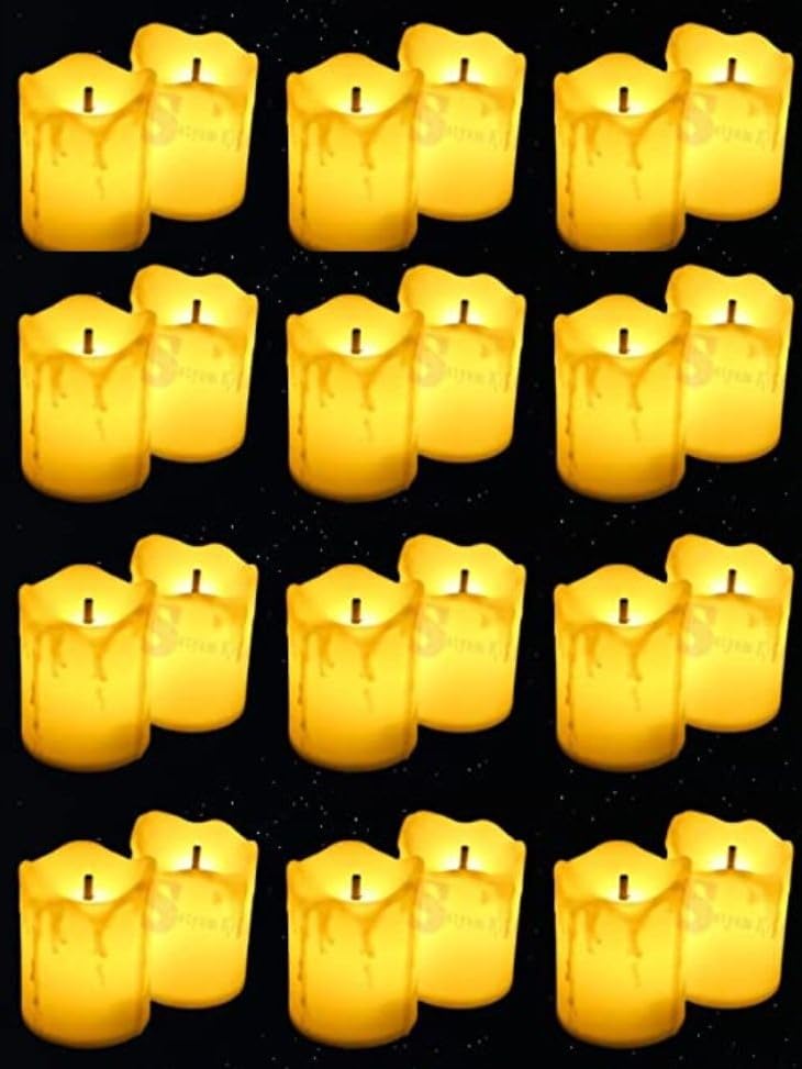 SATYAM KRAFT 24 Pcs Acrylic LED Tea Light Flameless & Smokeless Melting Candle Perfect for Gifts, Home, Room, Birthday,Home Deco