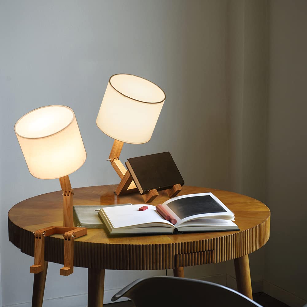 Robot Table Lamp Set Of 2,Cute Lamp Sets,Bedroom Bedside Table Lamps Set Of 2 For Livingroom,Unique Lamps,Wood Legs And Arms Adj