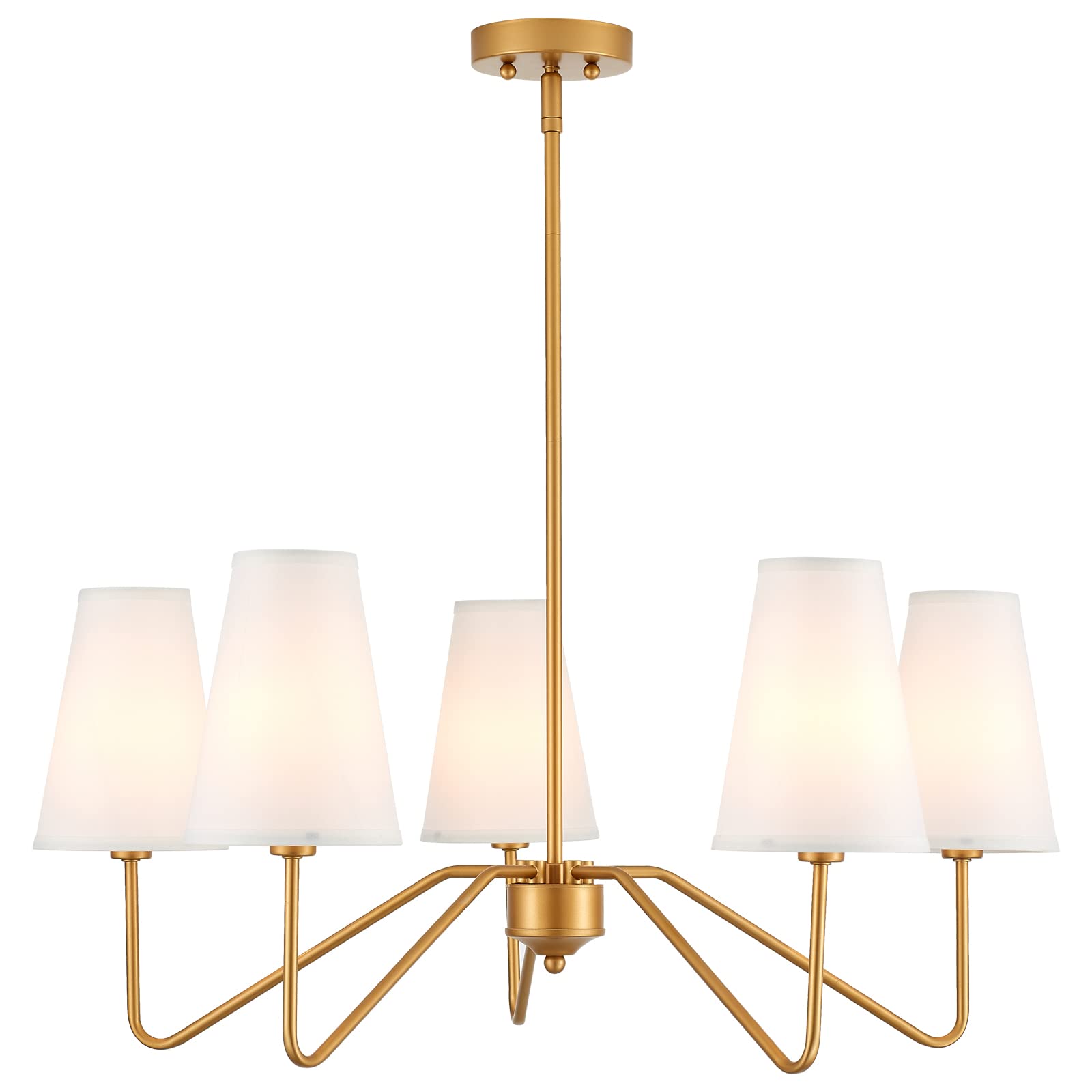 MhyTogn Modern Antique Brass Brush Paint Finish Chandelier, with Creamy-White Fabric Shade Pendant Lighting Fixture for Dining R