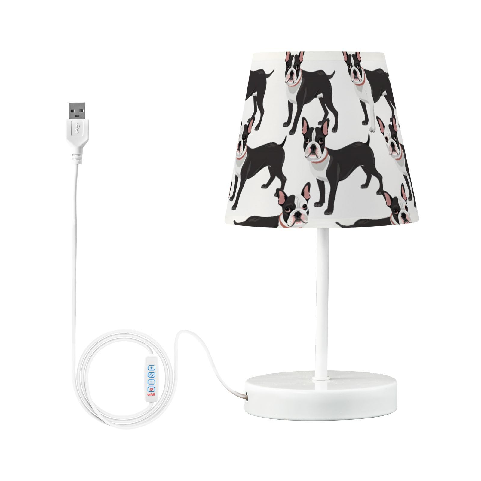 BOENLE Bedside Lamp Boston Terrier Dogs Pattern Table Lamp Bedroom LED Nightstand Desk Lamp Lampshade for Sleeping Living Room D